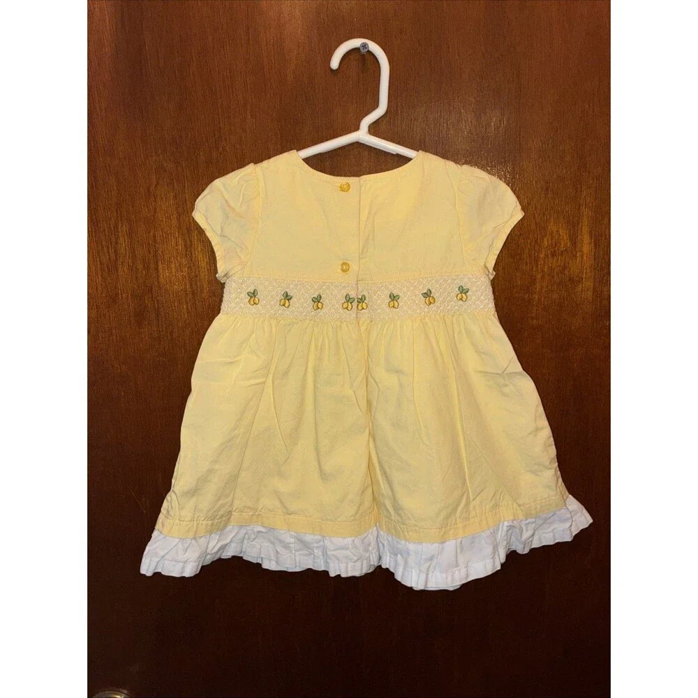 VTG Gymboree Girls Yellow Lemon Dress Size 6-12 Months Smocked HTF
